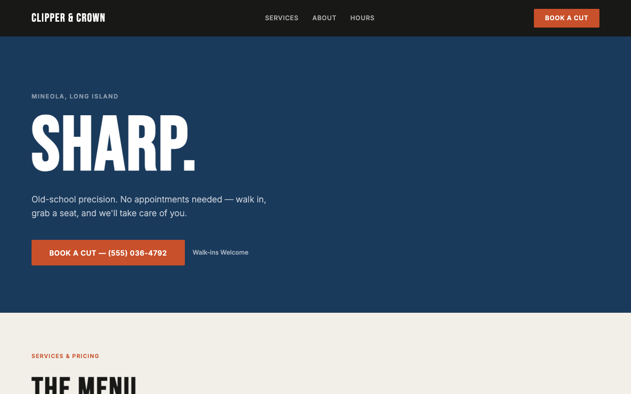 Preview of Clipper & Crown Barbershop website