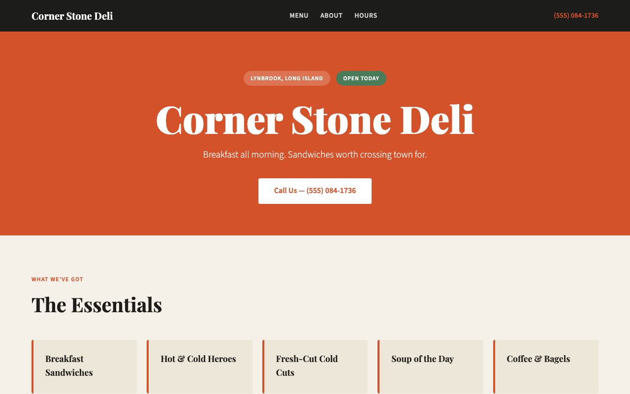 Preview of Corner Stone Deli website
