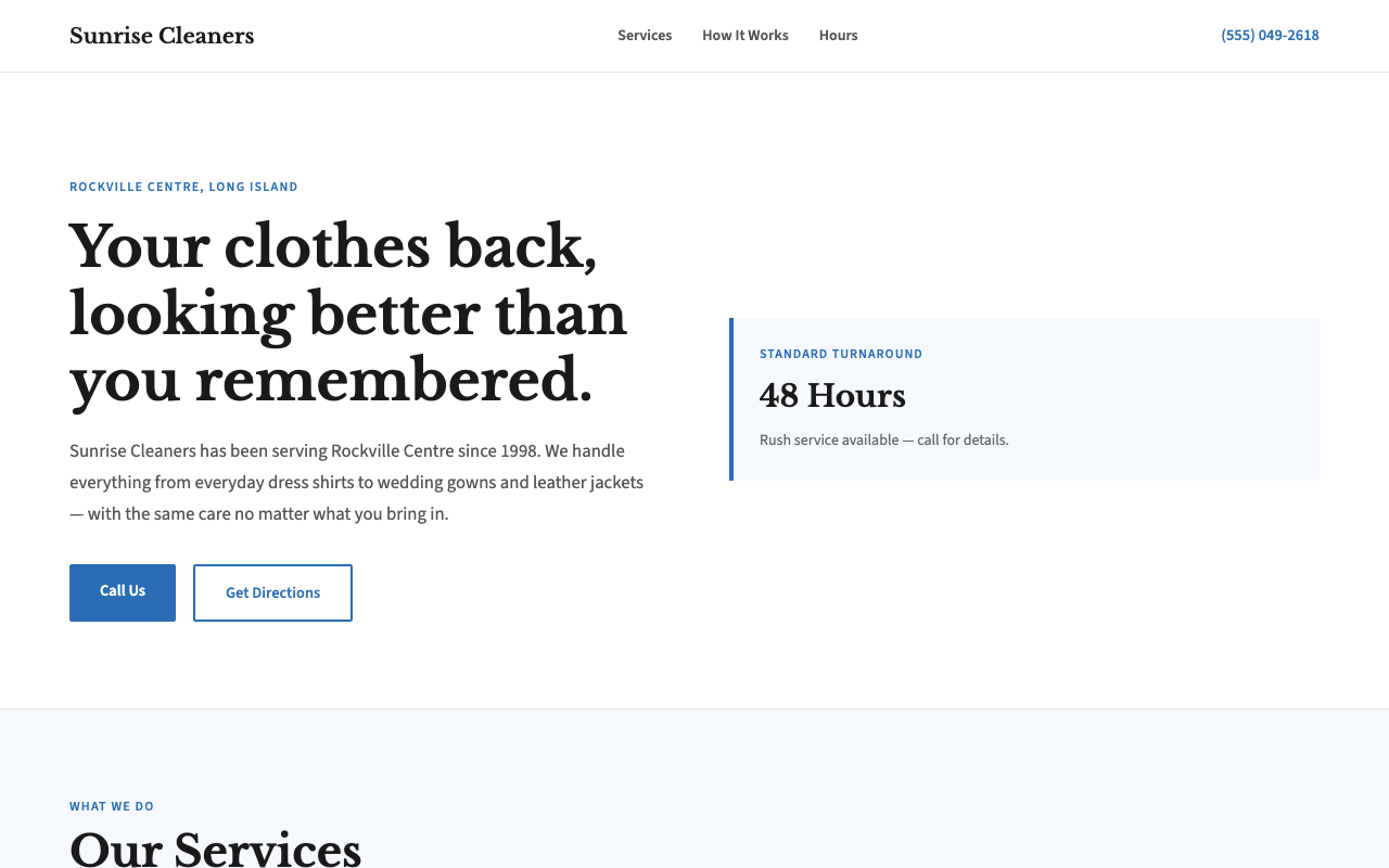 Preview of Sunrise Cleaners website