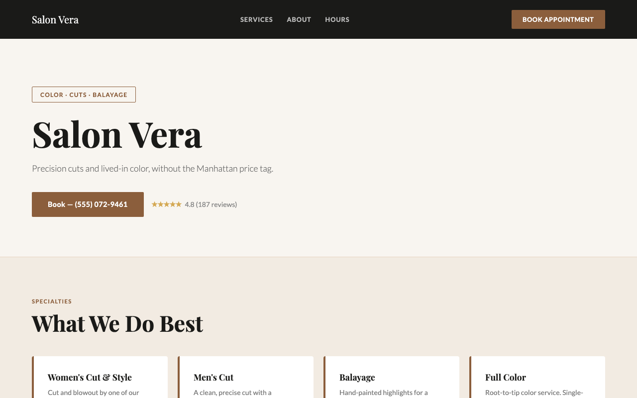 Preview of Salon Vera website