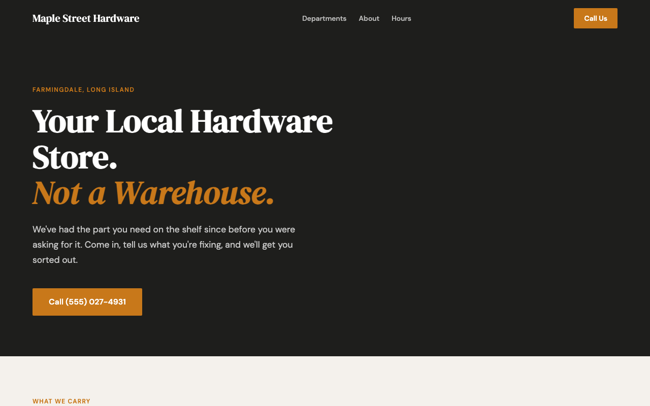 Preview of Maple Street Hardware website
