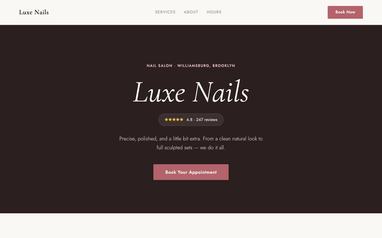 Preview of Luxe Nails website