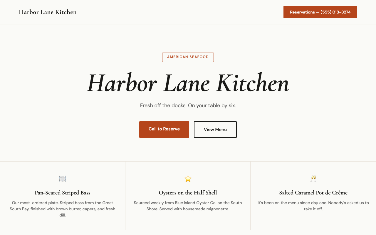 Preview of Harbor Lane Kitchen restaurant website